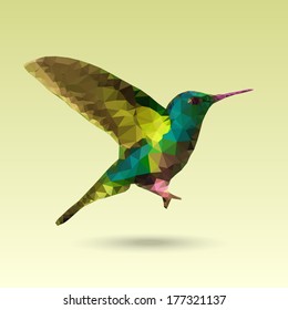 Hummingbird made with triangles. Vector design.