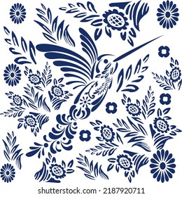 hummingbird mosaic mexican talavera mosaic illustration in vector format