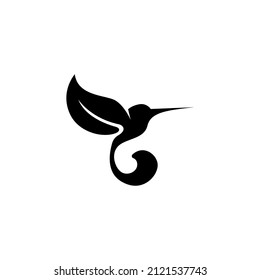 Hummingbird nature logo. Hummingbird silhouette logo with leaf wings