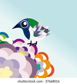 Hummingbird on the flowers. Vector illustration.
