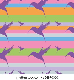 Hummingbird on a striped background. Seamless pattern. an be used as wallpaper, gift wrapping, decorative fill.