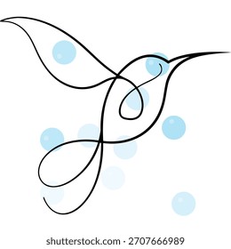 Hummingbird One Line Zeichnung mit hellblauen Blasen Illustration Design