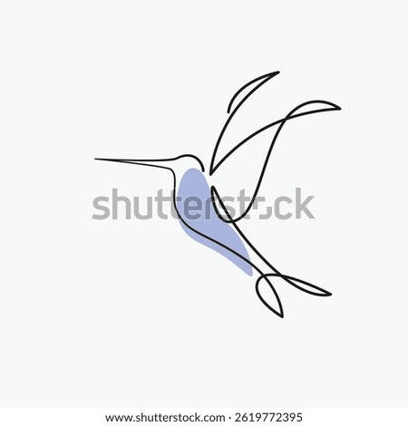 Hummingbird one line drawing. Hummingbird single line illustration. Hummingbird minimalist line art