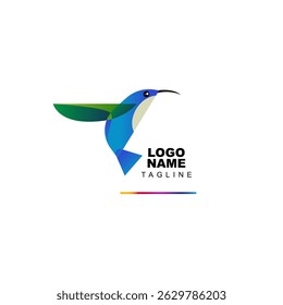 Vector Vivid poligonal colibrí. Geométrica. Logotipo