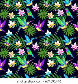 Hummingbird seamless pattern background.