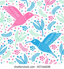 Hummingbird seamless pattern. Vector illustration. Cloth design, wallpaper, wrapping.