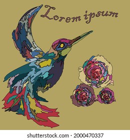 Hummingbird silhouette over flower for cosmetic product advertising and studio decoration