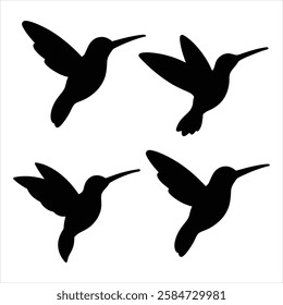 Hummingbird Silhouette Set Vector Illustration Bird Silhouettes Flying Hummingbirds Black Clipart