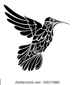  Humming-bird silhouette, stylized vector graphic drawing                              