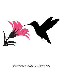 Hummingbird silhouette vector isolated on white. Small humming bird in flight.