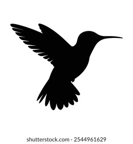 Hummingbird silhouette vector isolated on white. Small humming bird in flight.