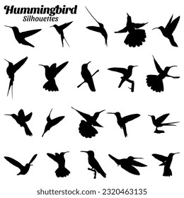 Hummingbird silhouettes vector illustration set.