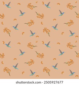 hummingbird with small flowers Ikat seamless pattern embroidery design vector illustration hand drawn for fashion , fabric, textile, bedsheet, carpet, curtain,wallpaper , wrapping and all prints