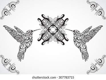 Hummingbird. Tattoo art. Retro banner, invitation,card, scrap booking. t-shirt, bag, postcard, poster.Highly detailed vintage style hand drawn vector illustration