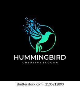 Hummingbird tech logo, digital bird logo template
