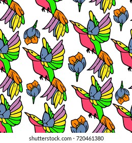 Hummingbird vector illustration. Doodle style. Design icon, print, logo, poster, symbol, decor, textile, paper