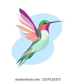 Ilustración portadora de colibrí. Ilustración poligonal de aves.