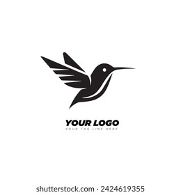 Hummingbird vector logo template, line art icon logo of a humming bird art design