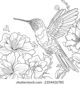 Hummingbird vector outline, colouring page design