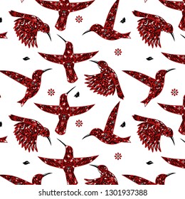 hummingbird vector pattern, colibri illustration of tropical birds for fabric, small birds, children's ornament, image for animal tissue, patterns for packaging