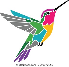 Hummingbird vector,hummingbird, parrot. Vector illustration in flat design. Fauna of South America. Flying colorful bird for icons in white background