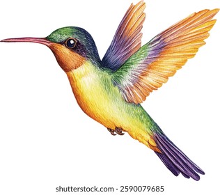 Hummingbird Watercolor  - Colorful Birds in Flight vector illustration