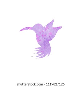 Hummingbird watercolor silhouette isolated on white