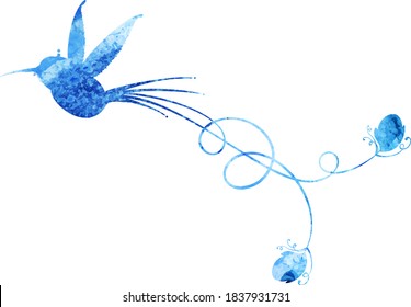 Hummingbird watercolor silhouette. Vector graphics. Decorative element