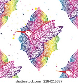 Hummingbird zen ornament mandala. Vector illustration. Colibri Flower Ethnic drawing. hummingbird bird nature in boho style. Pattern