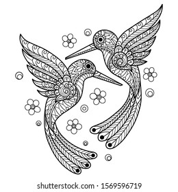 Hummingbird.
Zentangle stylized cartoon isolated on white background. 
Hand drawn sketch illustration for adult coloring book. 
