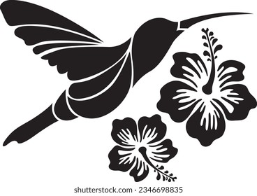 Hummingbird.Hibiscus.Vector illustration ready for vinyl cutting.