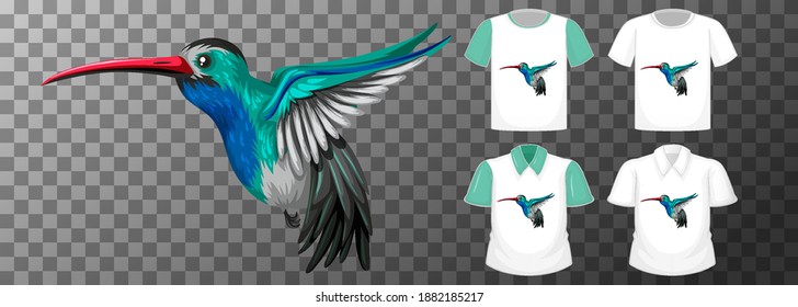 Hummingbirds Cartoon Character With Many Types Of Shirts On Transparent Background Illustration