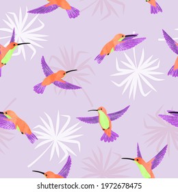 Hummingbirds pattern. Seamless tropic background with watercolor birds.