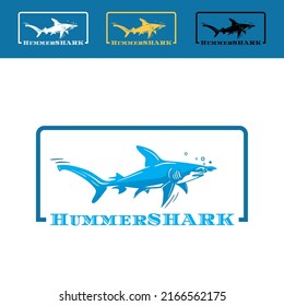 Hummr Shark Fish Logo, Silhouette Of Swimming Danger Sea Mammal Swimming, Vector Illustrations