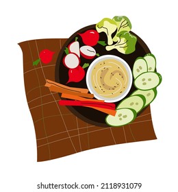 Cocina humus e ingredientes para humus, ilustración vectorial hecha a mano.