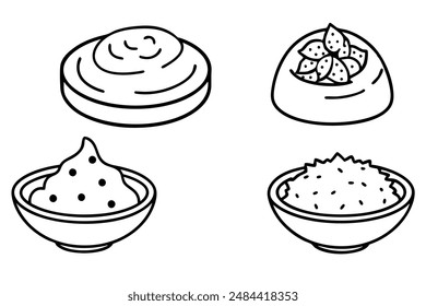 Hummus hand-sketched line art dip illustration style