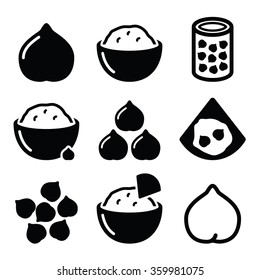 Hummus Or Houmous , Chickpeas Vector Icons Set 