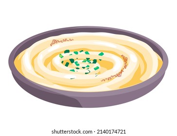 Hummus hummush mashed peas olive oil traditional arab middle east food vector drawing illustration