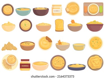 Hummus icons set cartoon vector. Food pita. Arabic bean