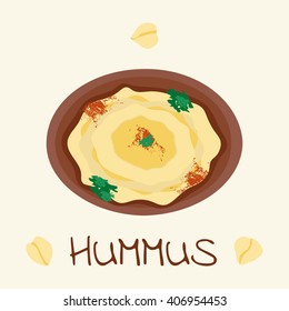 Hummus traditional arabic food from chickpea. Vector illustration of vegetarian vegan meal