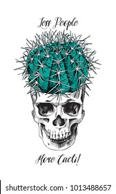 Humor card. Round Cactus in skull. Vector illustration.