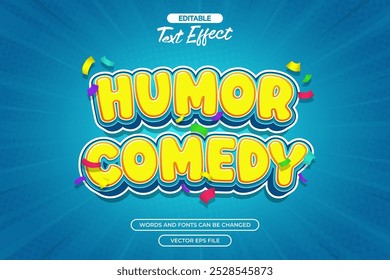 Humor comedy editable text effect with blue background and confetti decoration