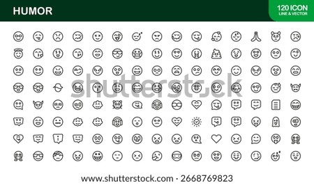 Humor Comedy Laughter Professional Line Icon Set – Modern Minimal Outline Vector Icons for Fun Entertainment