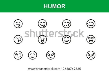 Humor Comedy Laughter Professional Line Icon Set – Modern Minimal Outline Vector Icons for Fun Entertainment
