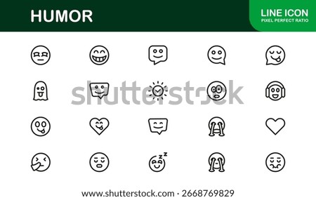 Humor Comedy Laughter Professional Line Icon Set – Modern Minimal Outline Vector Icons for Fun Entertainment