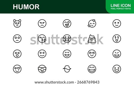 Humor Comedy Laughter Professional Line Icon Set – Modern Minimal Outline Vector Icons for Fun Entertainment