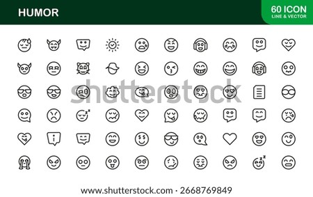 Humor Comedy Laughter Professional Line Icon Set – Modern Minimal Outline Vector Icons for Fun Entertainment
