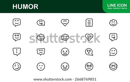 Humor Comedy Laughter Professional Line Icon Set – Modern Minimal Outline Vector Icons for Fun Entertainment