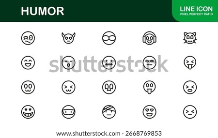 Humor Comedy Laughter Professional Line Icon Set – Modern Minimal Outline Vector Icons for Fun Entertainment