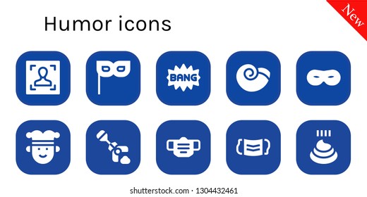 humor icon set. 10 filled humor icons.  Collection Of - Face, Mask, Comic, Winkle, Joker, Poop, Poo